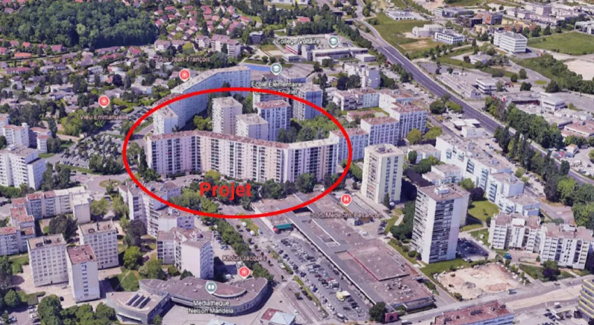 vue aérienne bâtiment avenue Ile de France à Besançon