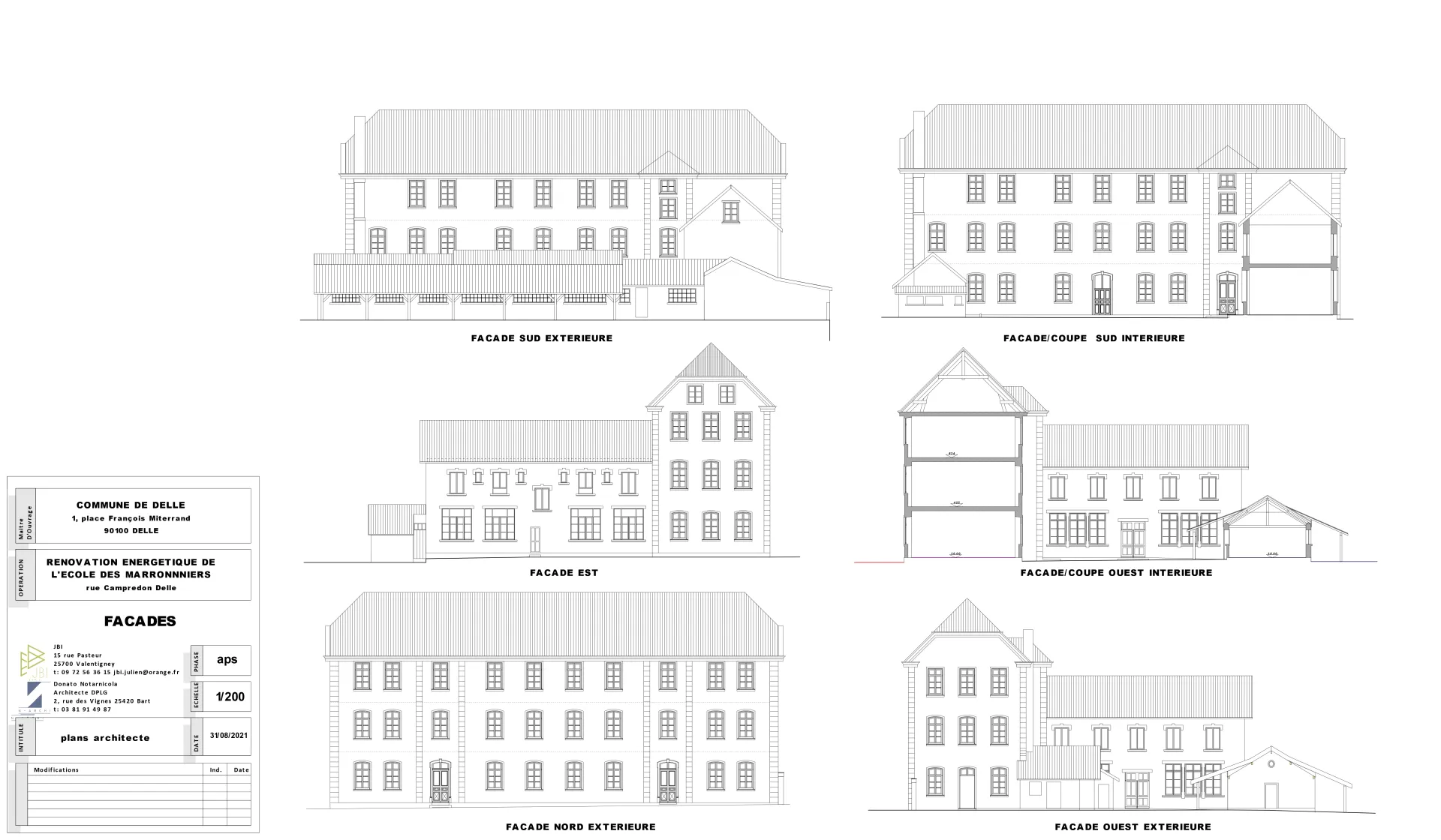 Plan d'architecte des façades de l'école