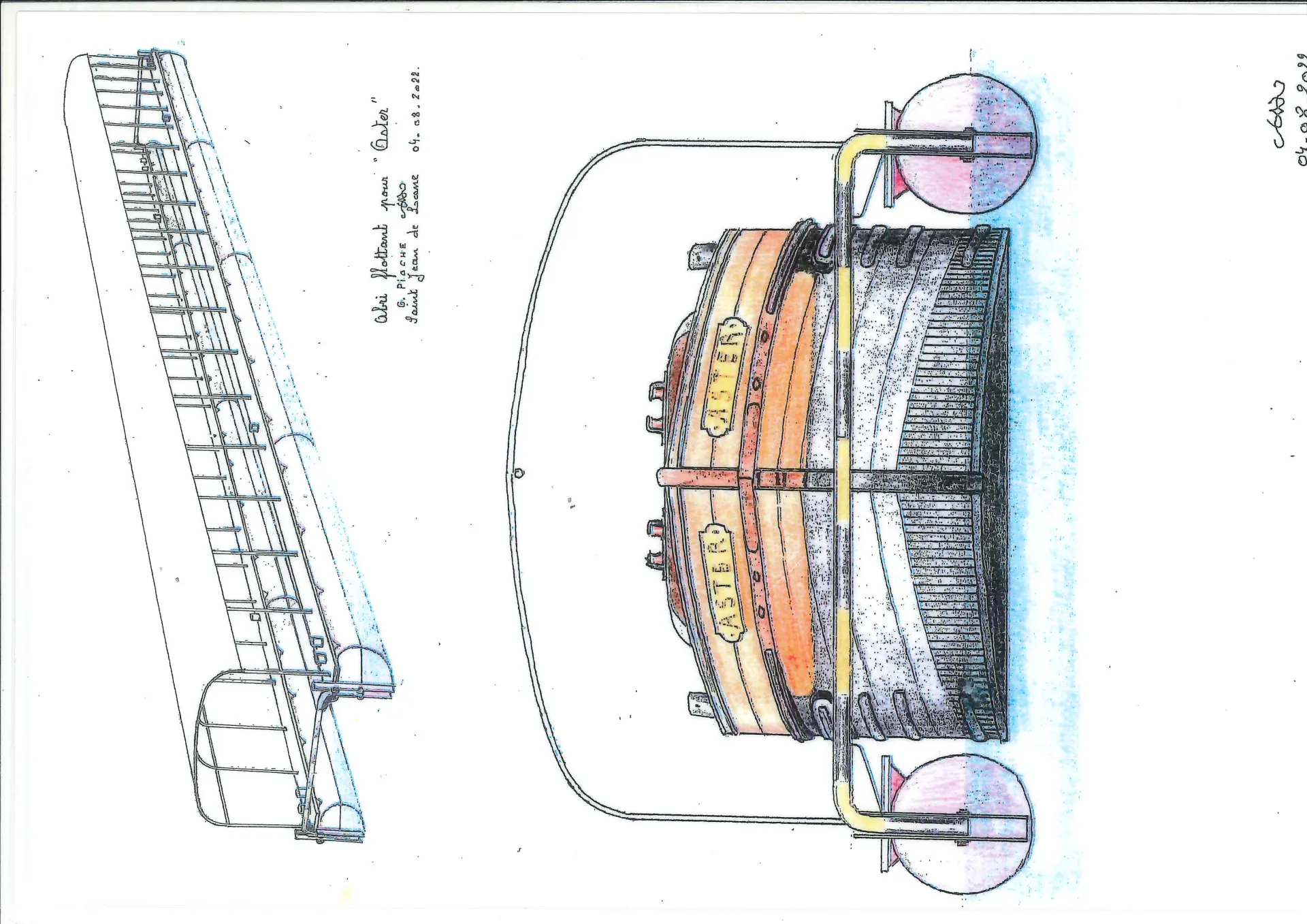 Dessin de l'abri pour la péniche ASTER