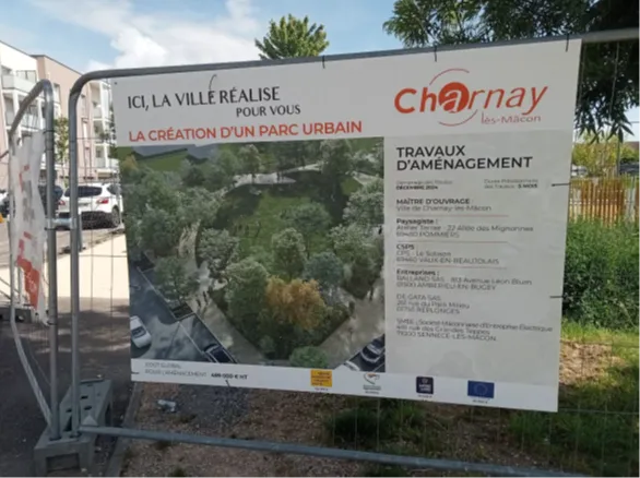 Panneau de chantier du parc urbain de Charnay les Macon