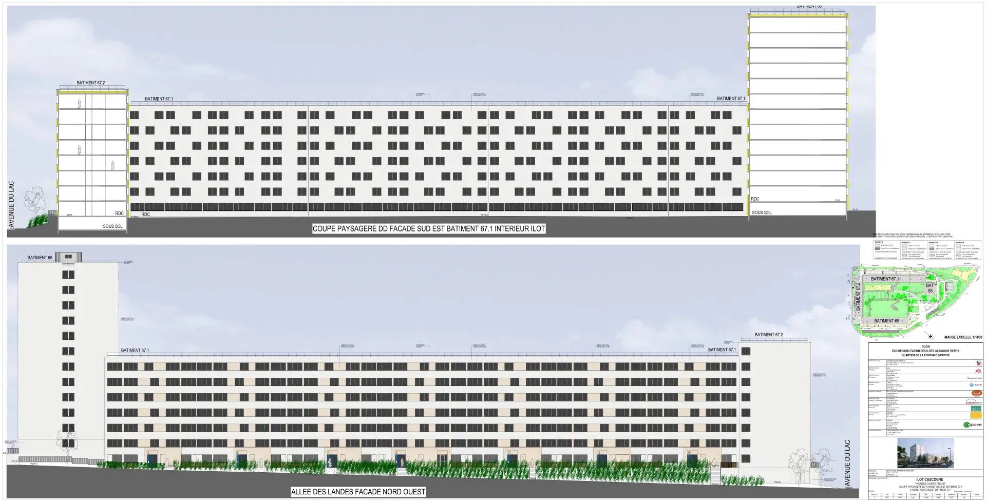 Plan façades coupes Ilots Gascogne à Dijon